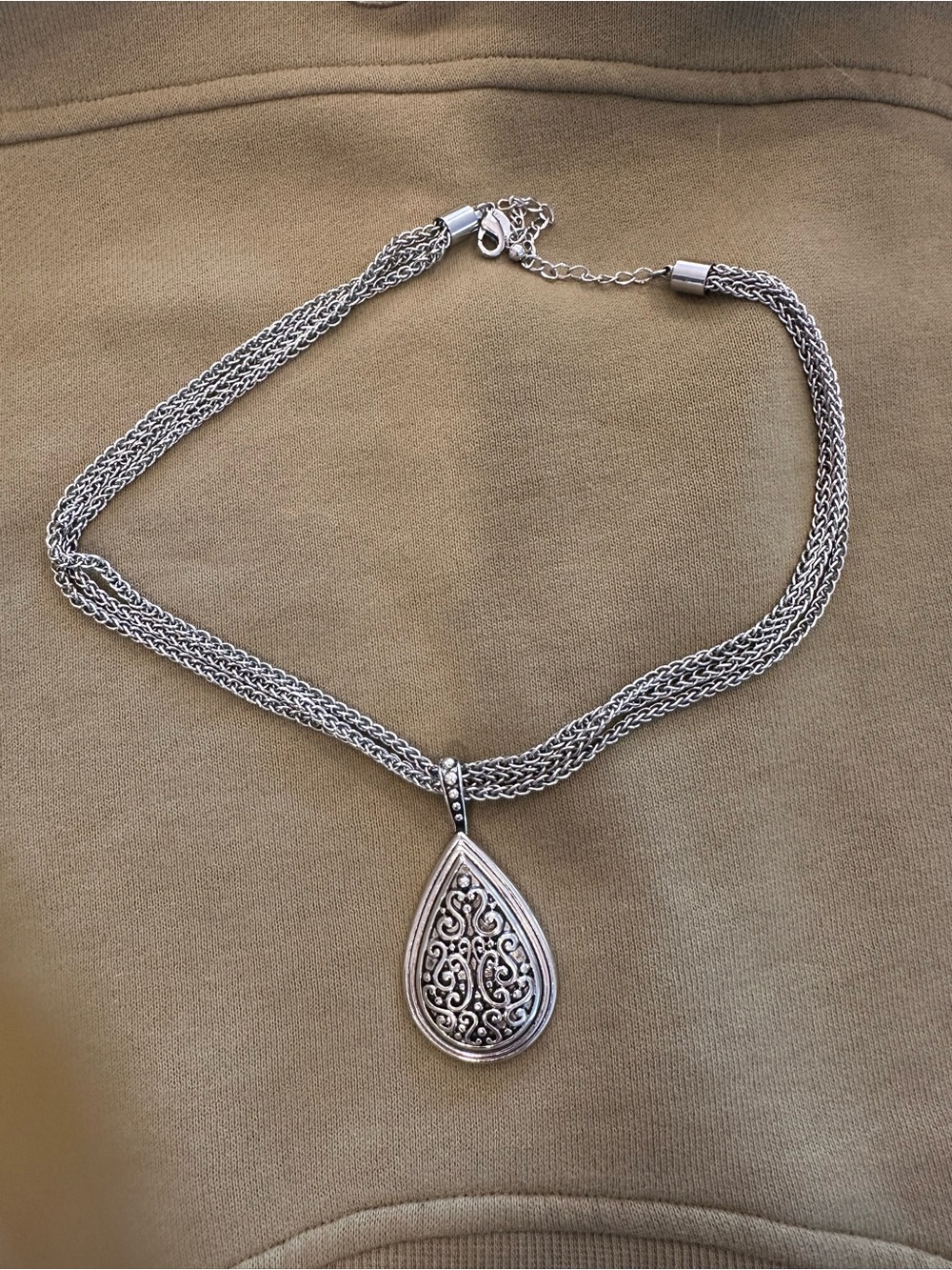 Lia Sophia Silver Filigree Teardrop Pendant Necklace